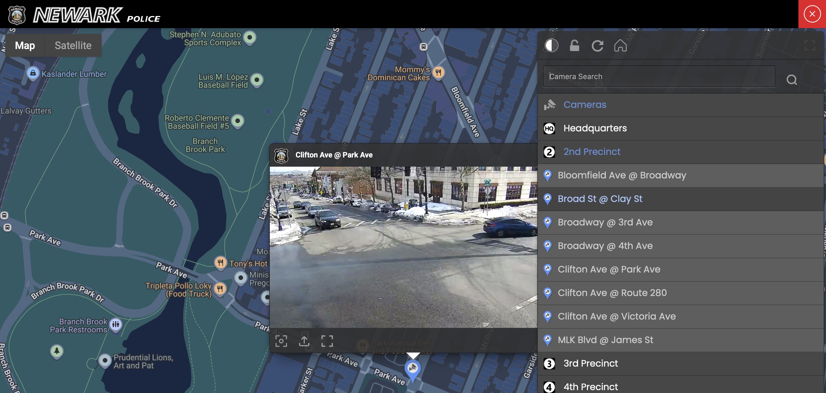 WINK Security Patrol deployed in Newark Police Department showing tactical map and camera feeds